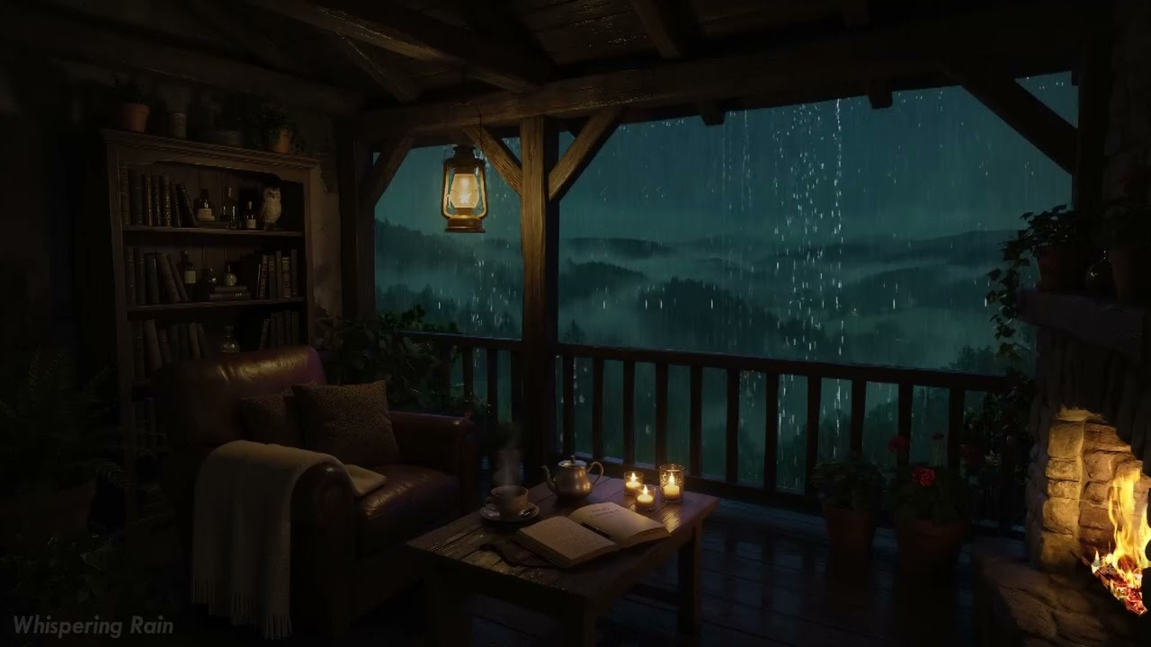 Gentle Rain & Soft Thunder 🌙 Cozy Firelight in the Dark | Deep Sleep, Calm & Healing Sounds