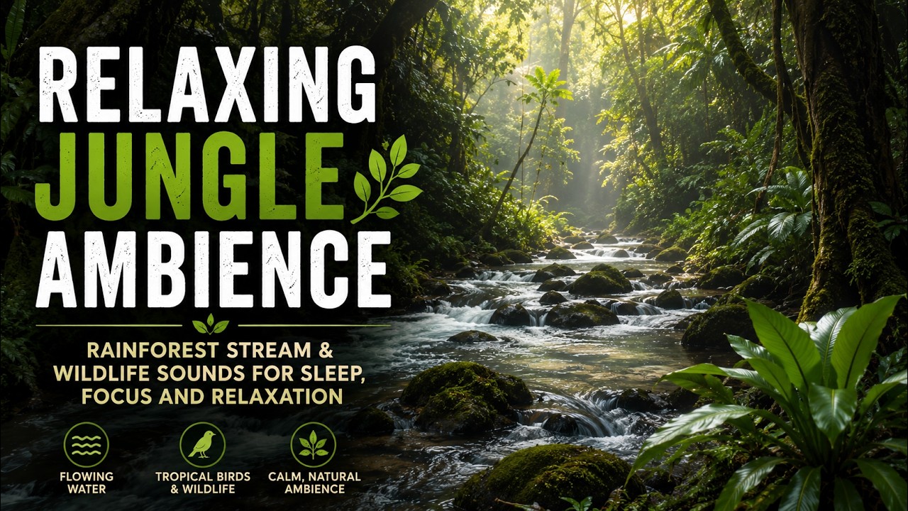 Relaxing Jungle Ambience | Rainforest Stream & Wildlife Sounds for Sleep