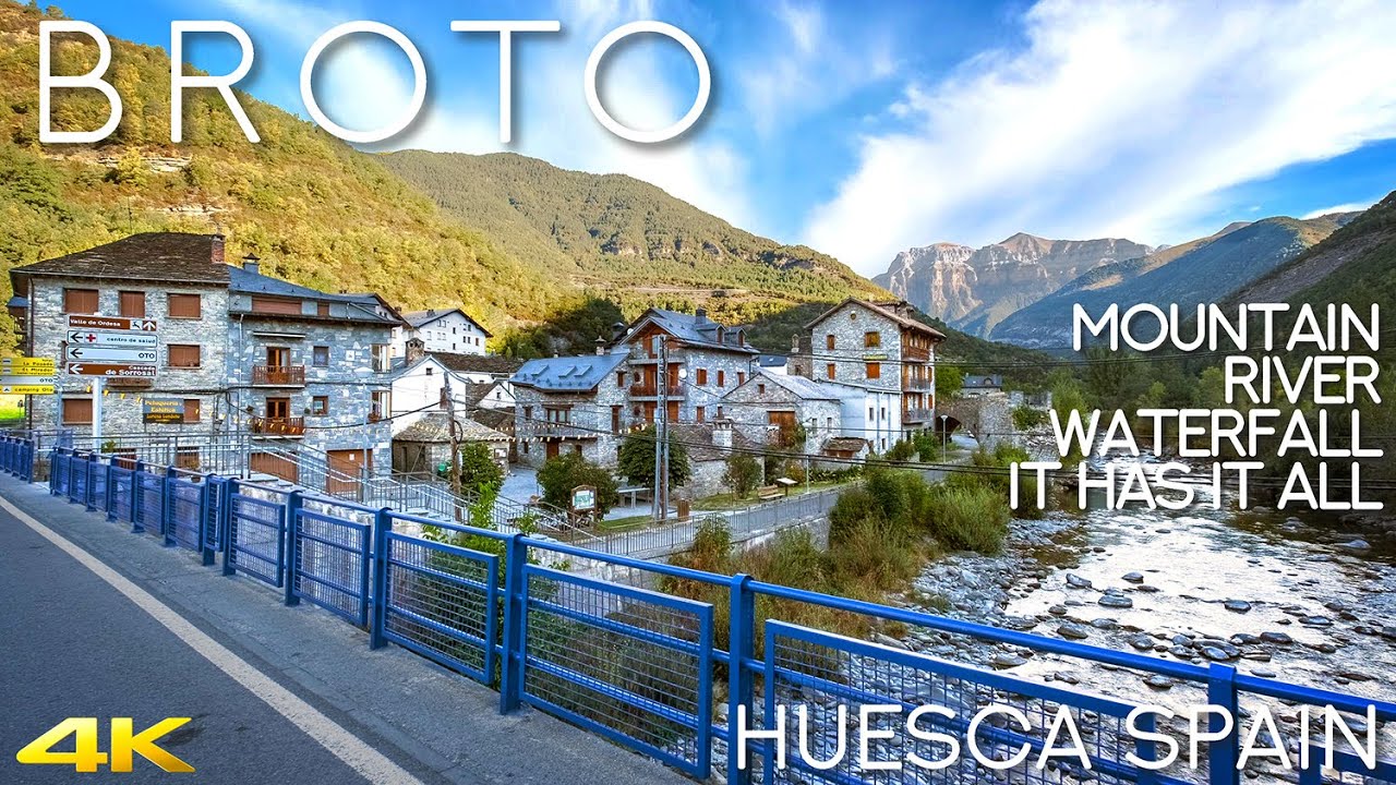 Tiny Tour | Broto Spain | A town with Mountain River and Waterfall 2019 Autumn