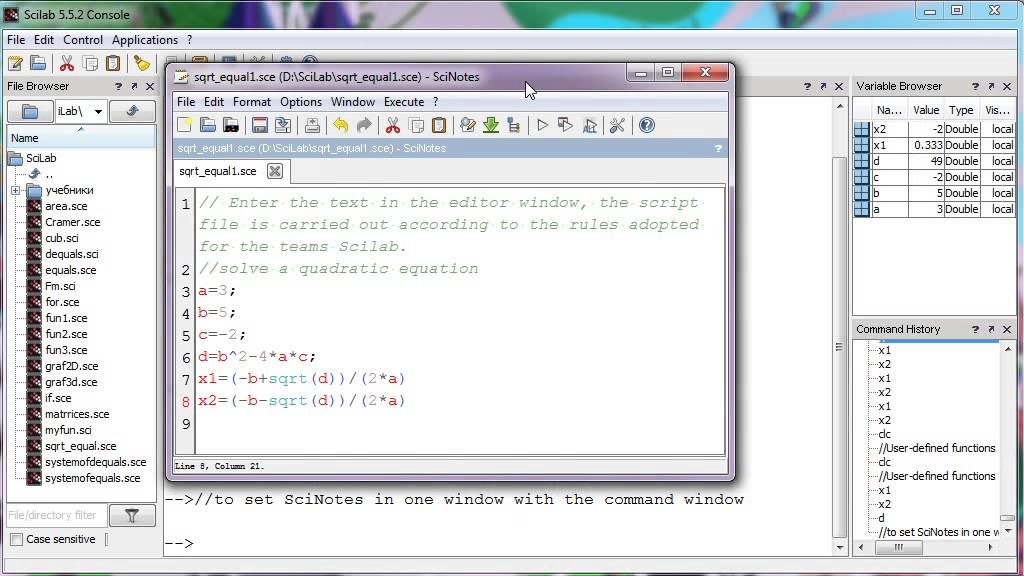 SciNote to Command Window in Scilab