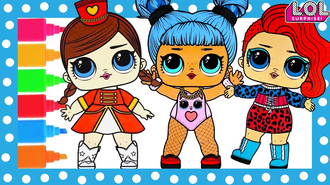 LOL Surprise Dolls Coloring Book Pages Majorette, Snow Leopard, Daring Diva L.O.L. HAPPILY SNOWBALL