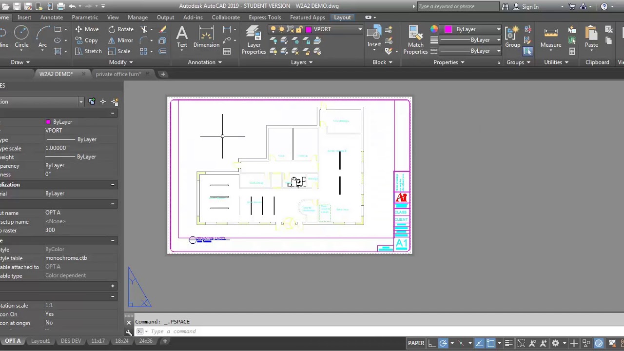 AutoCAD demo - CAD 2 W2A2 demo - using vp freeze to set up space plan options