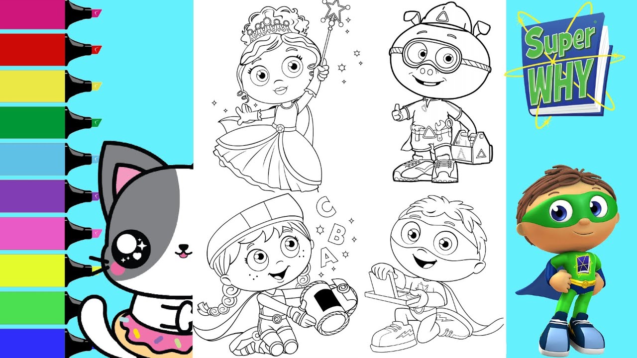 Coloring Super Why Red Riding Whyatt Princess Presto Alpha Pig Coloring Book Compilation | SDJR