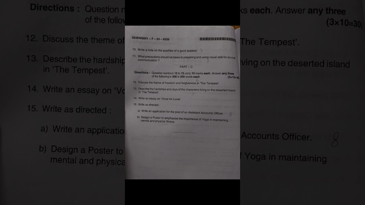 B.com 3rd sem NEP | Generic English 3 The Tempest | 2024 question paper | KUD