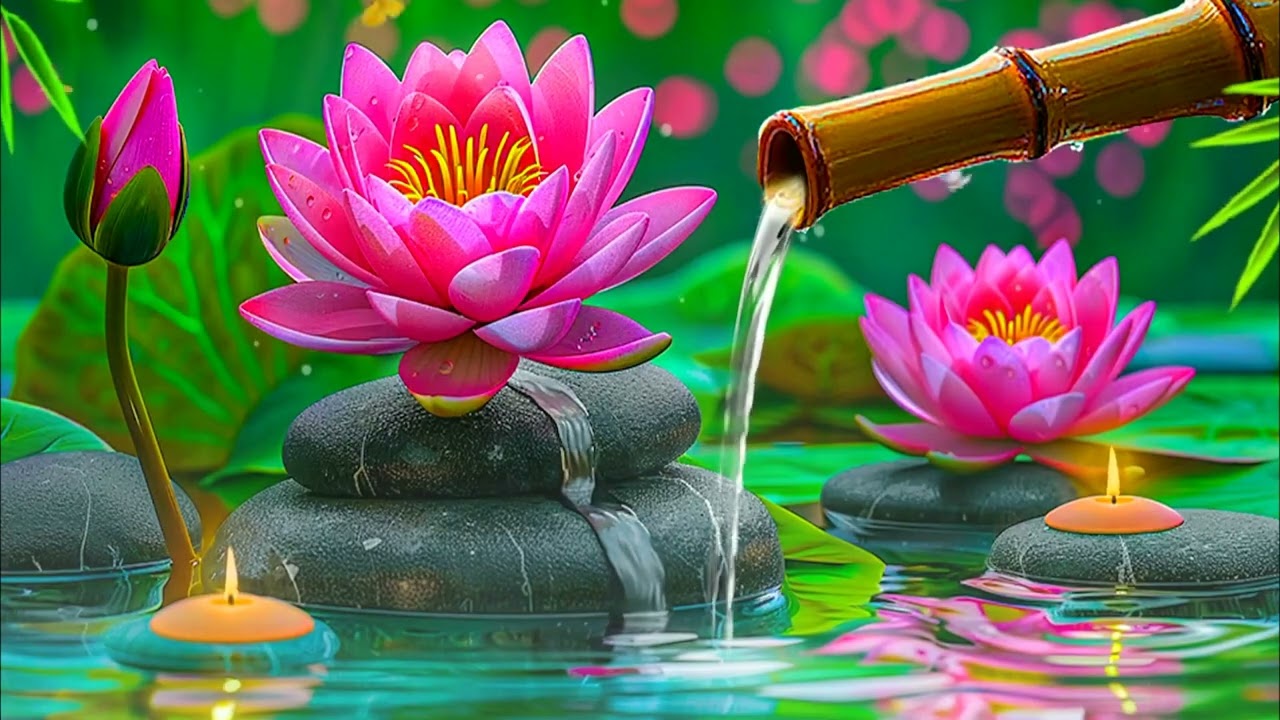 Deep Sleeping Piano Music – Relaxing Nature View, Water Fountain, Bamboo Sounds and Meditation Music