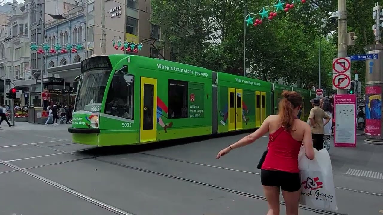 Trams in Melbourne CBD @ Christmas time.Melbourne, Australia.