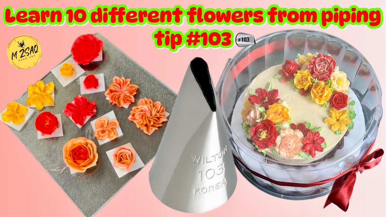 Learn 10 different Flowers From tip #103 || piping tip 103 || Korean flower piping @5minutehalalrecipe