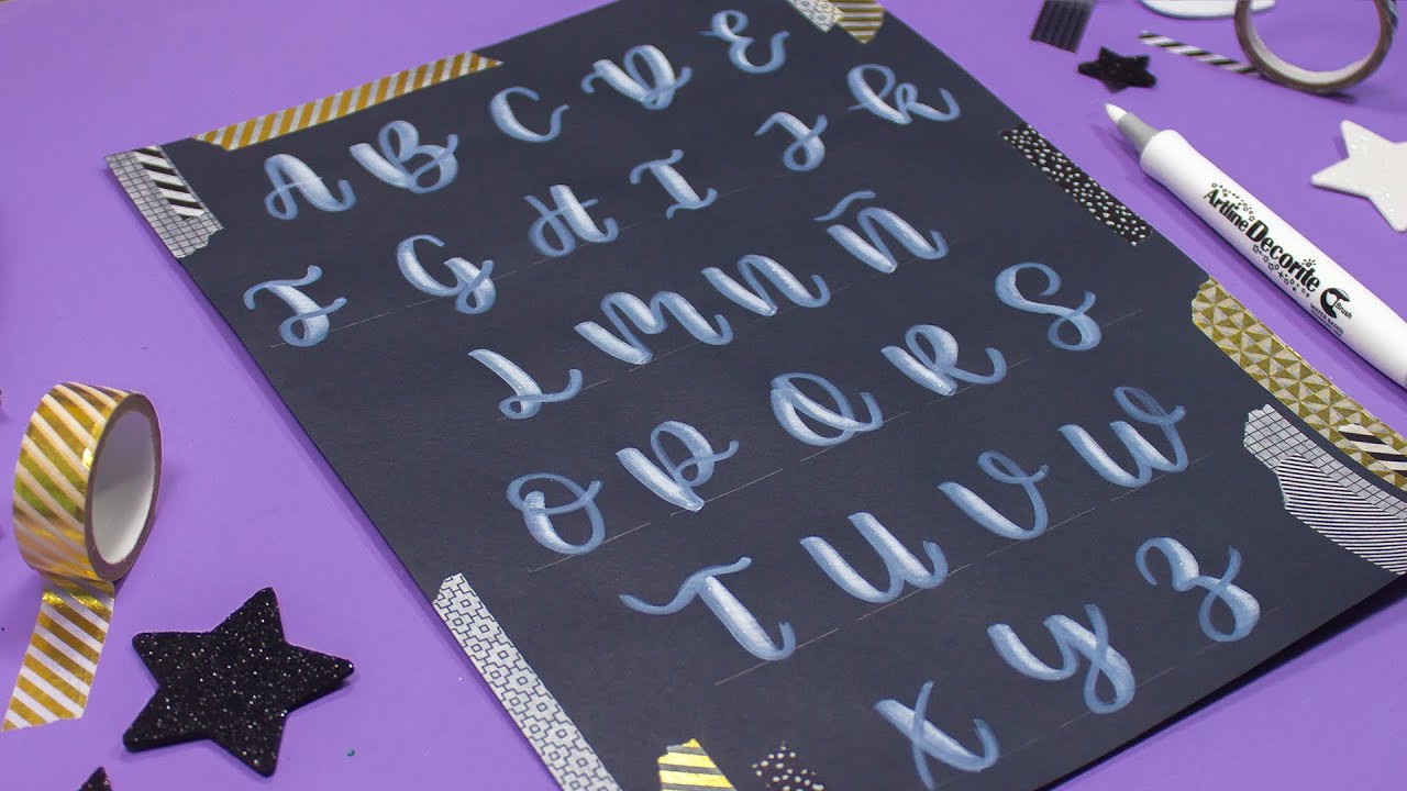 Cómo hacer el ABECEDARIO en MAYÚSCULAS de LETTERING REAL - MARCADOR PUNTA DE PINCEL