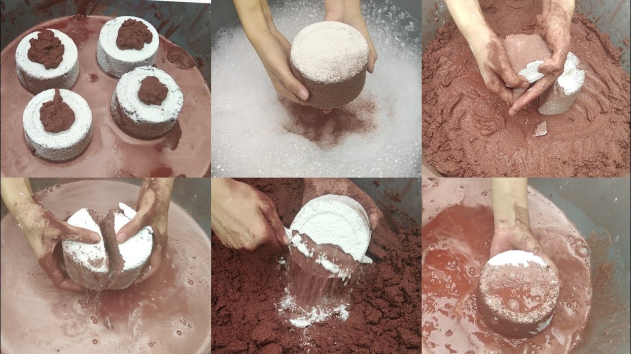 Asmr red sand cement crumble+whole crush+smashing+dipping+palm crush+bopping+shave in fizzy water