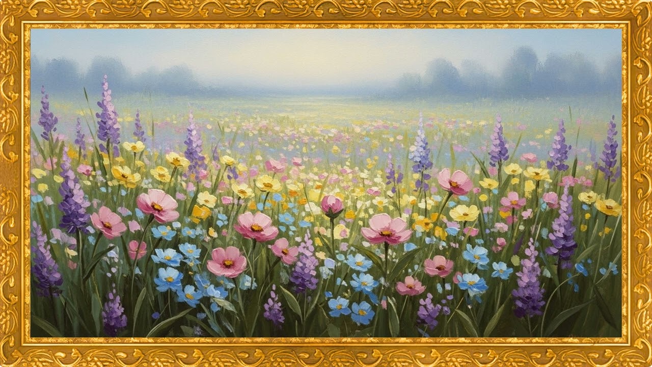 Soft Pastel Wildflowers 🌼 Classical Oil Painting Art | 4K Calm TV Background