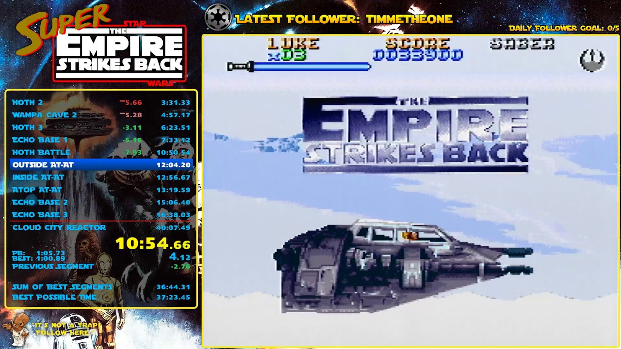 Super Star Wars The Empire Strikes Back Any% 38:32 Speedrun
