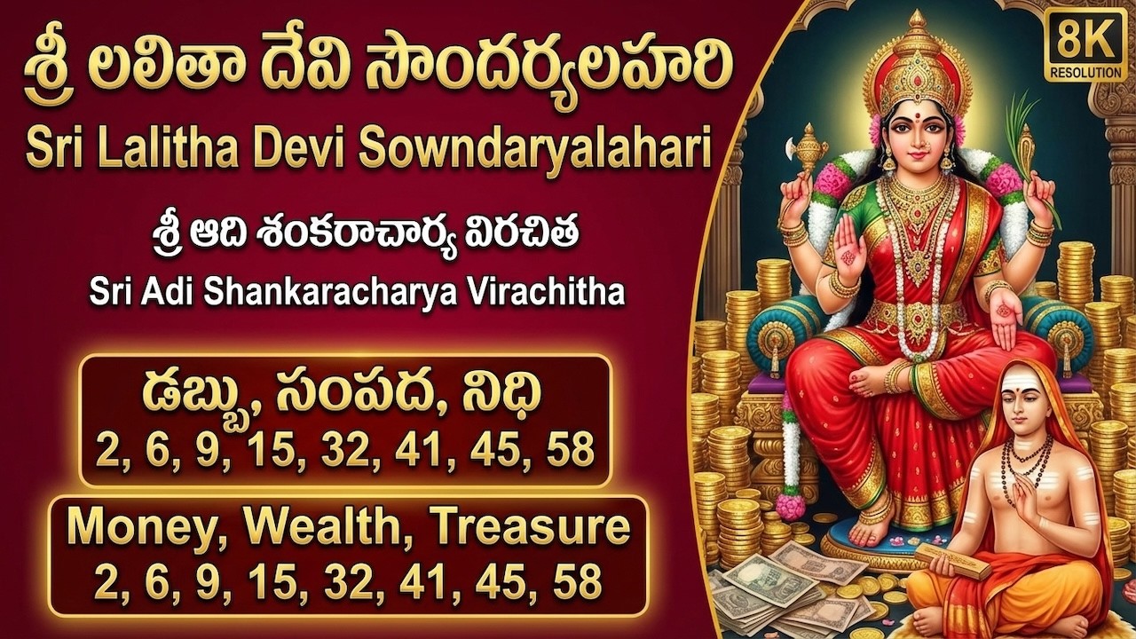 శ్రీ శంకరాచార్య విరచిత - శ్రీ లలితా దేవి | సౌందర్యలహరి - ధనం, ఐశ్వర్యం, సంపద | Soudarya Lahari
