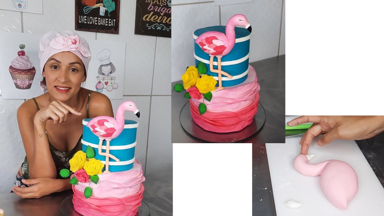 Bolo FLAMINGO/ bolo TROPICAL| decoração com pasta de leite.