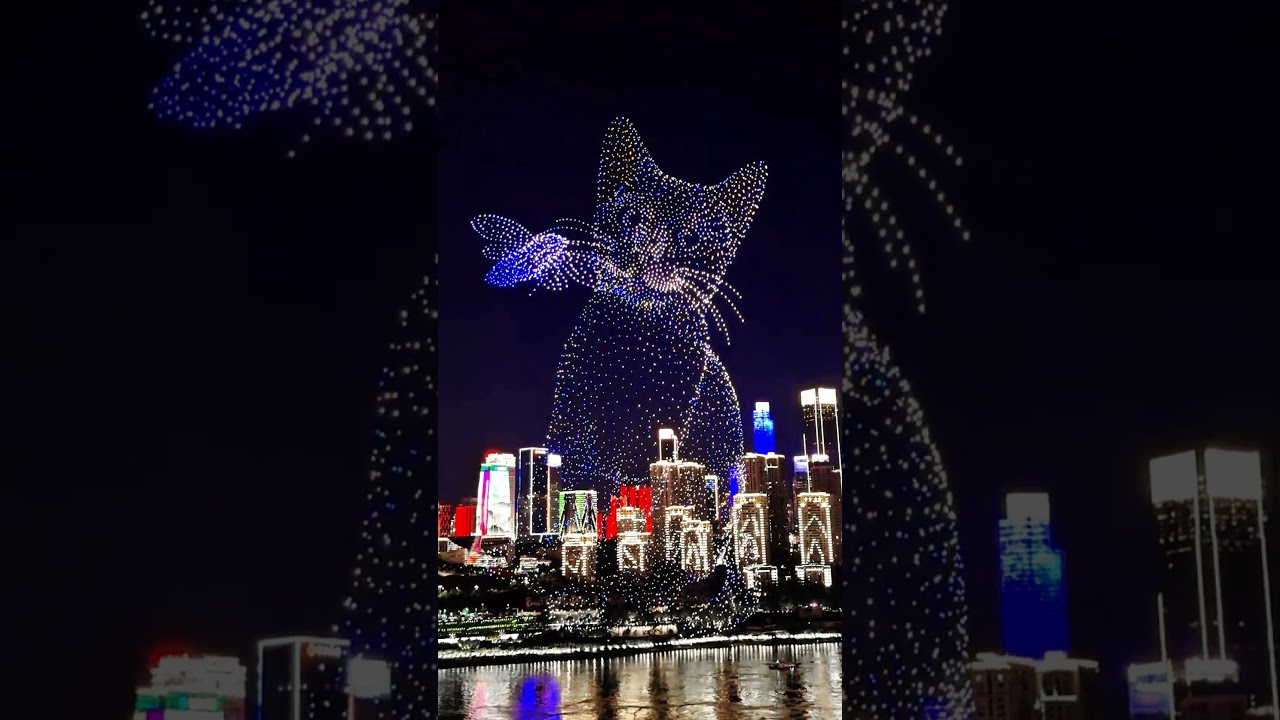 Every Saturday night 5000 drones performance in Chongqing China.