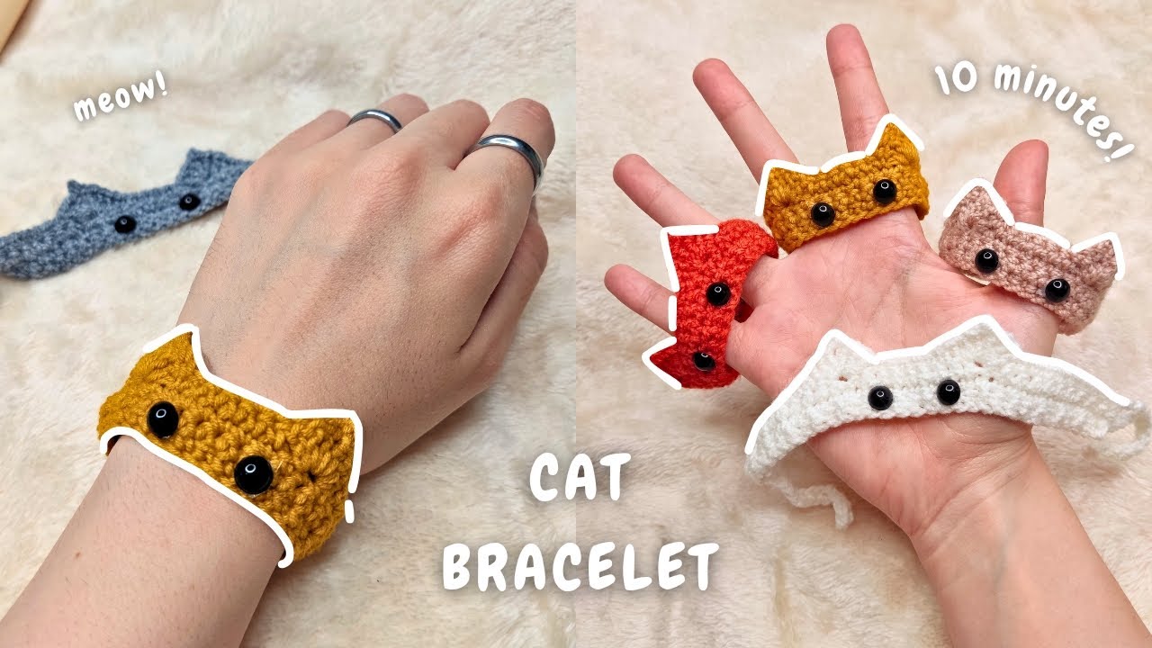 Super Easy - Super Fast✨Crochet Cute Cat Bracelet😺Beginner Friendly Crochet Tutorial!