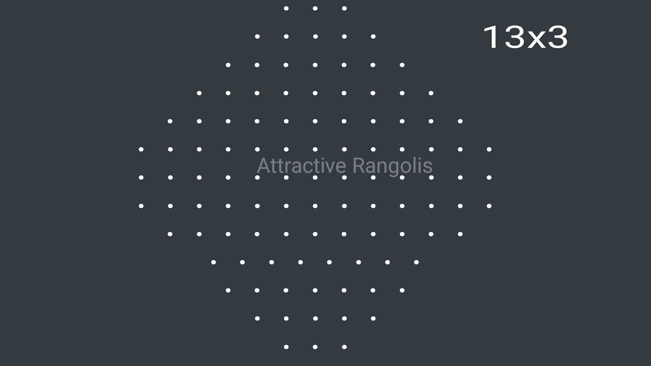 attractive rangolis 13 x 3 x 3 dots . traditional rangoli drawing with colours