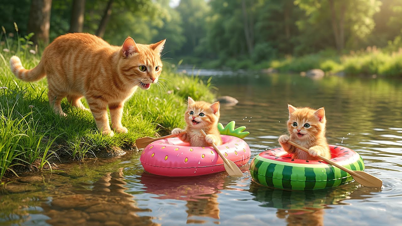 Mama Cat Trims Her Fur on the Farm and Makes a Tiger Hat for Her Kittens 🐯🎩