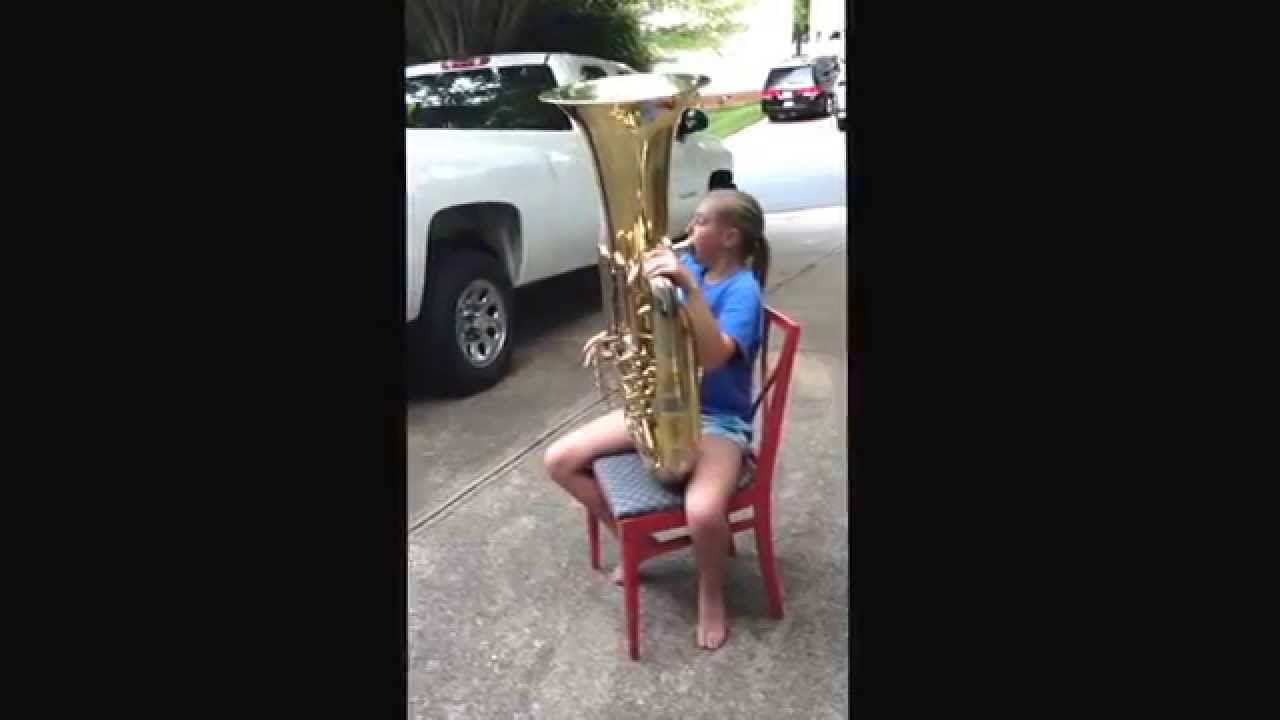 Tuba student playing jaws