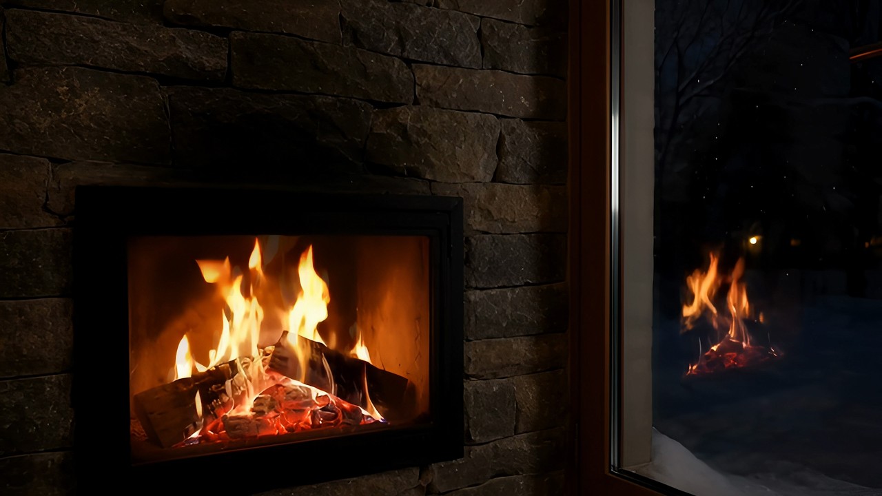 Fireplace Ambience 🔥 4K Cozy Stone Fireplace at Night (3 Hours)