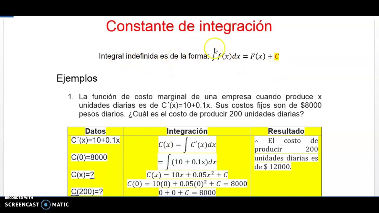 Constante de integraci&oacute;n.