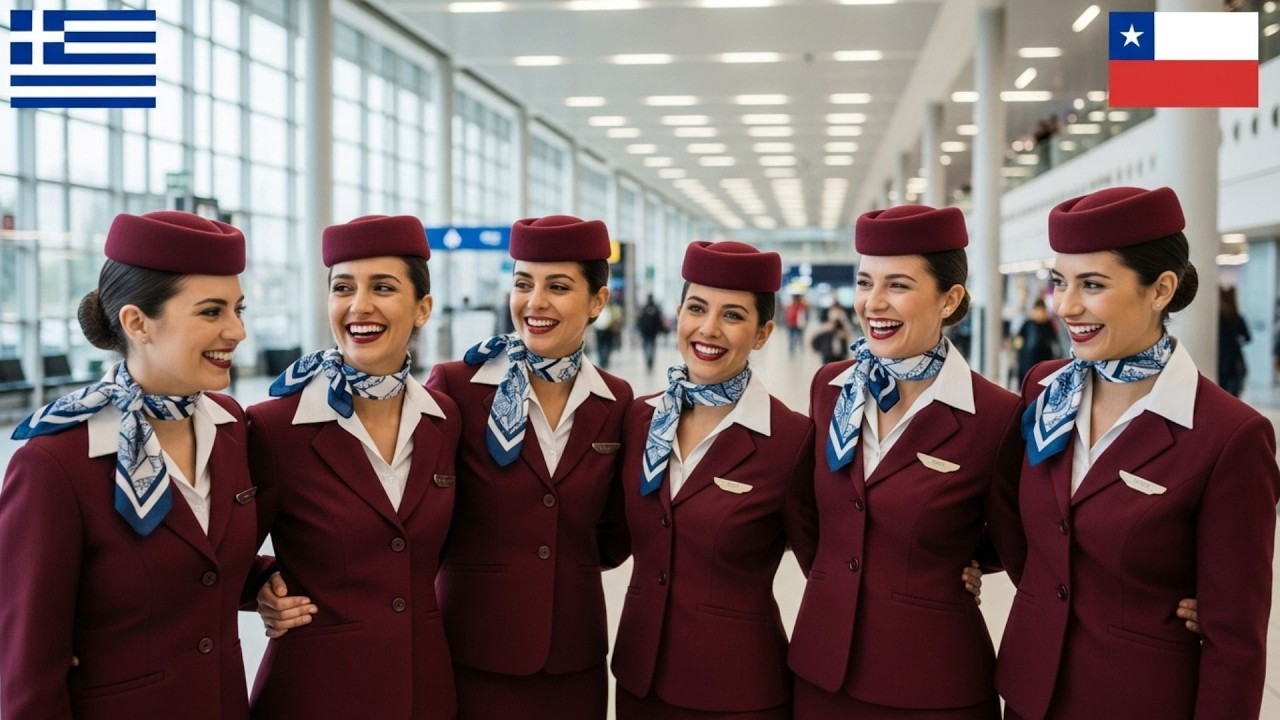 Azafatas griegas aterrizan en Santiago y un simulacro las deja en shock