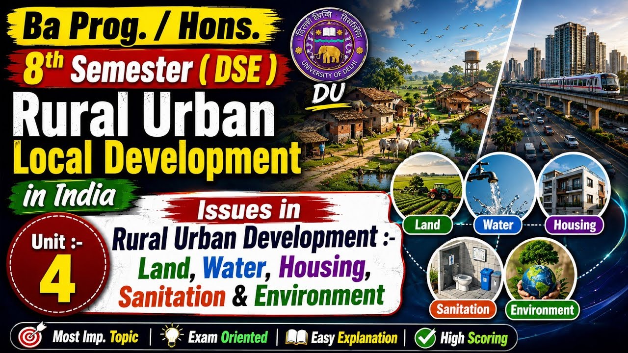 Unit 4 || Issues in rural urban Development  :- Land, Water, Sanitation || 8th Semester || DSE