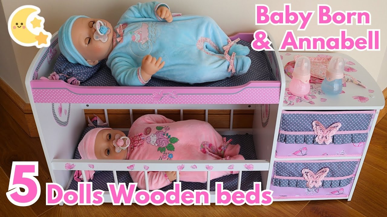 Режим сна для кукол Baby Born и Baby Annabell | Коллекция из 5 деревянных кроваток для кукол и ух...
