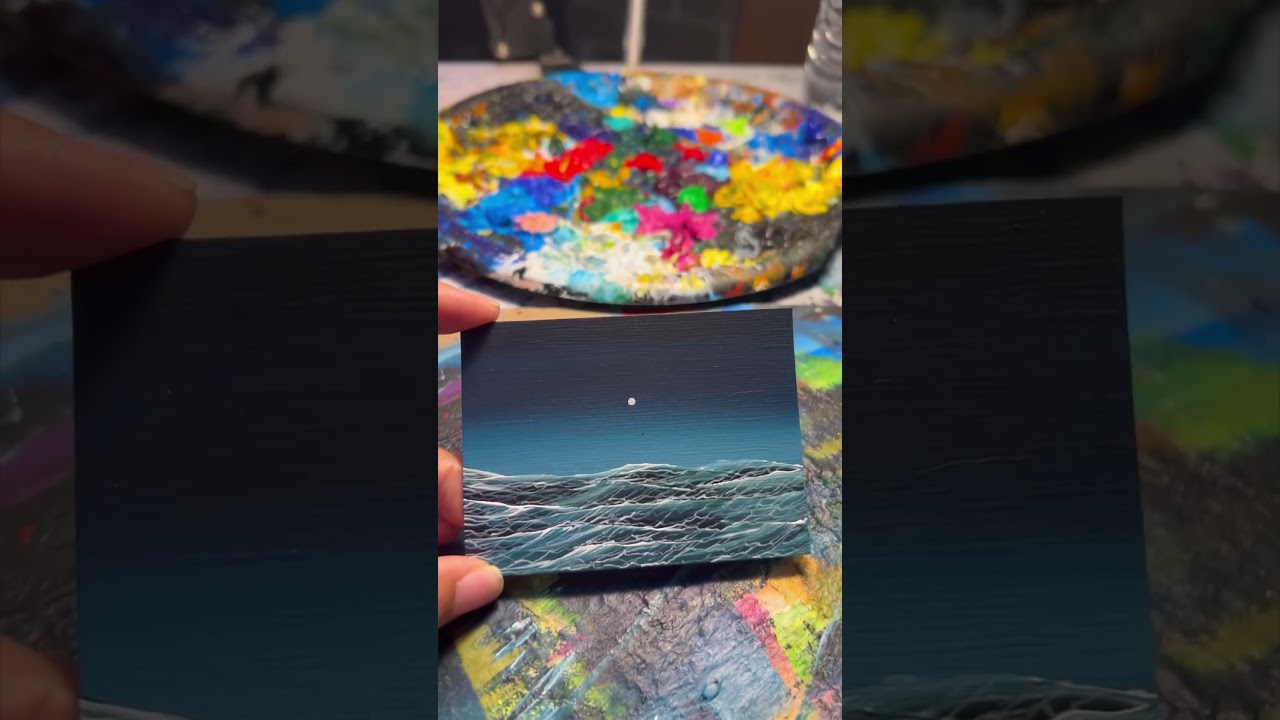 ACRYLIC MOONLIT OCEAN WAVES PAINTING | Miniature Seascape Art