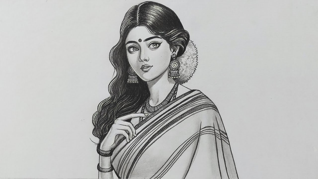 Traditional Indian girl drawing | realistic pencil sketch art | beautiful girl in saree drawing |art