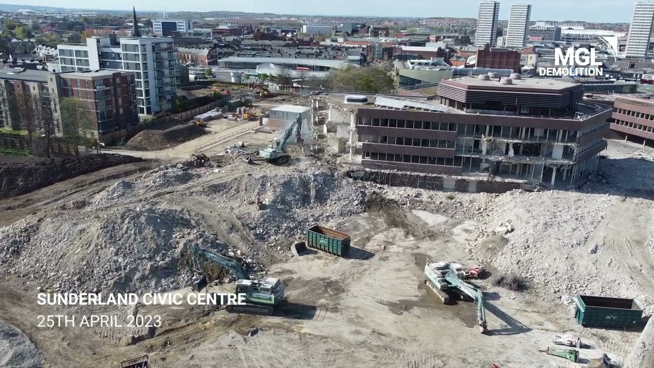 MGL Demolitions' progress demolishing Sunderland Civic Centre - May 2023