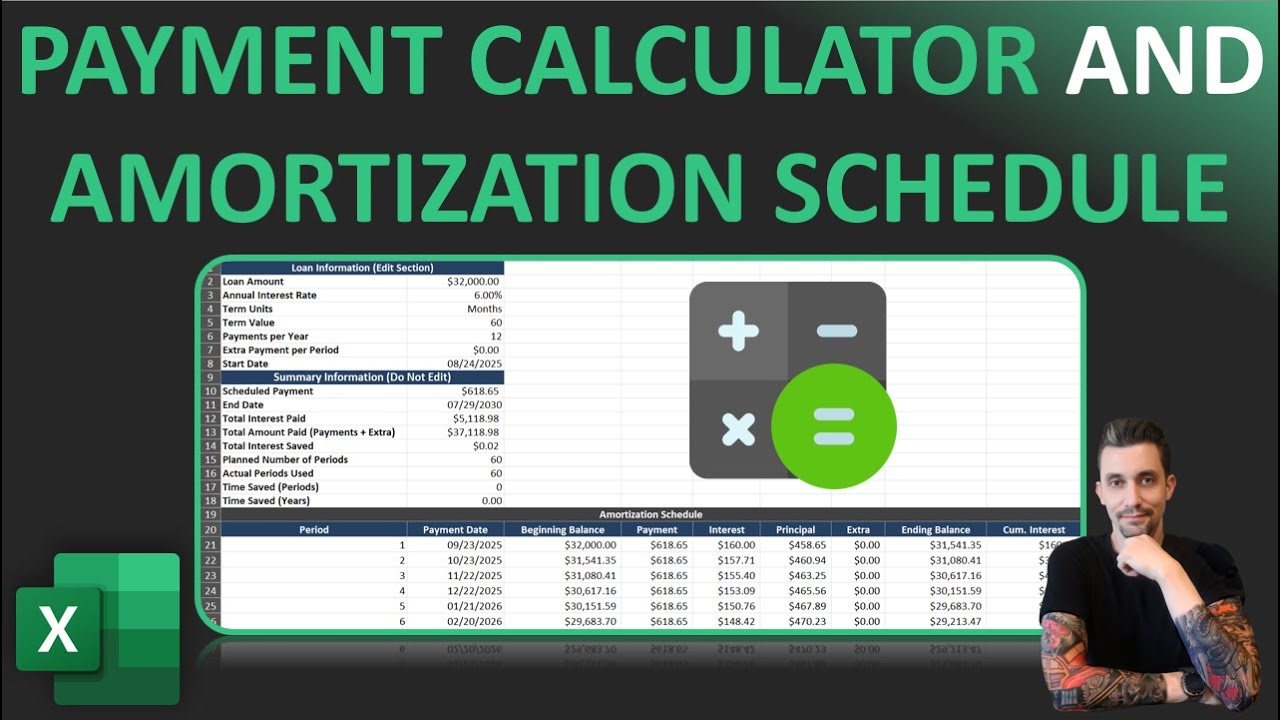 Excel Tips - Payment Calculator and Amortization Schedule | Dynamic