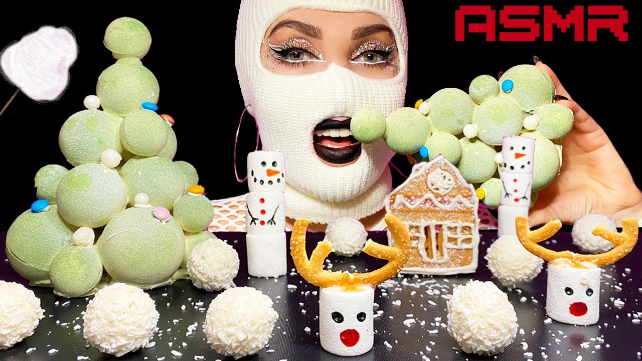 ASMR Mukbang Christmas Tree, Raffaello Snowballs, Cotton Candy, Marshmallow Snowman  크리스마스 디저트 먹방