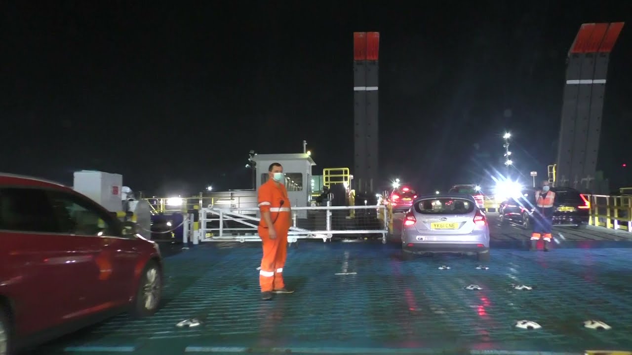Driving Off Ferry MV Mont St Michel Brittany Ferries Portsmouth International Port Hampshire England