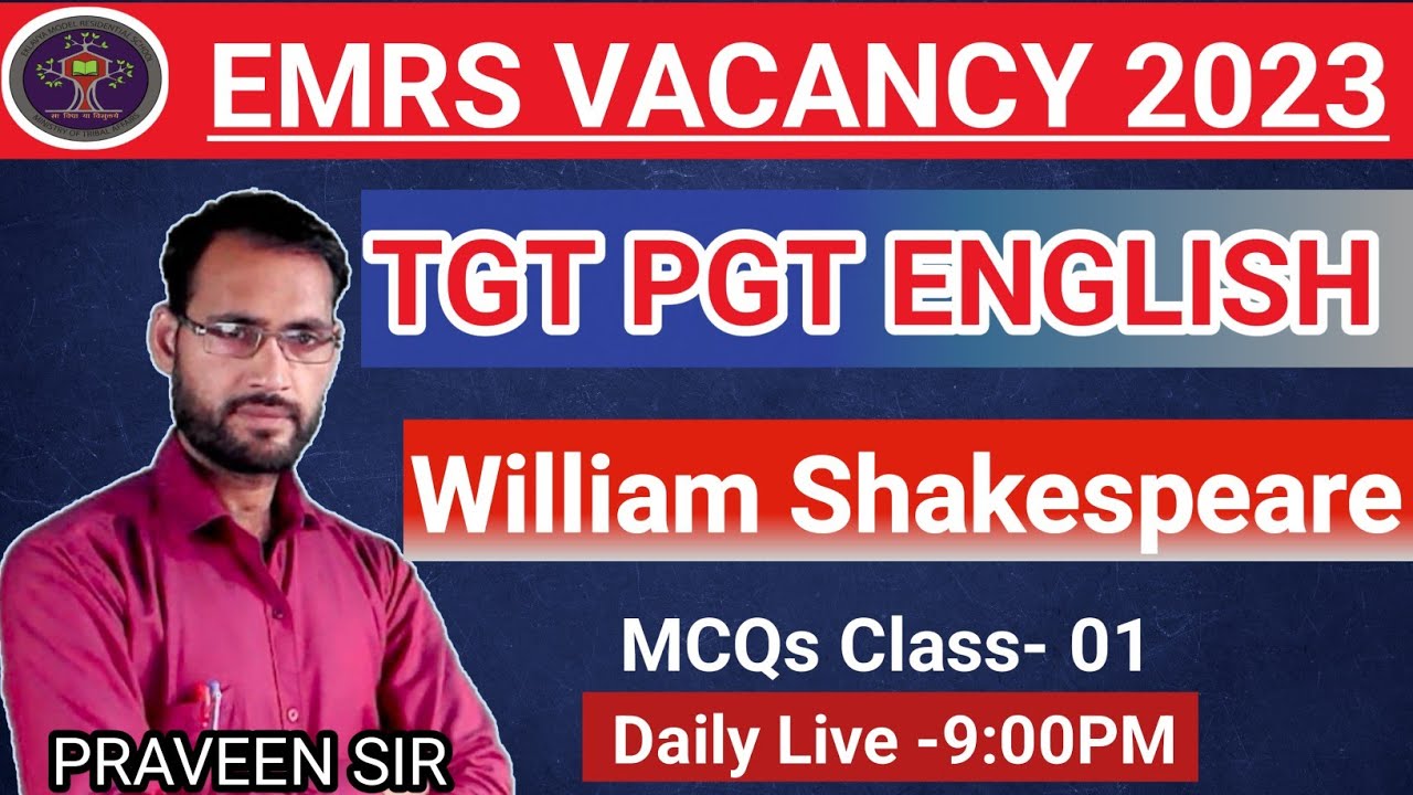 EMRS TGT PGT ENGLISH 2023 LIVE CLASS-01|| William Shakespeare Important Questions |EMRS TGT  ENGLISH