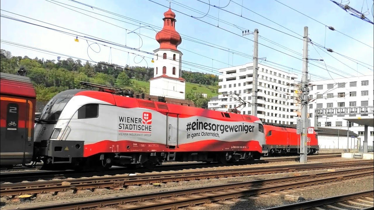 Feldkirch: Quietschende Verschubfahrten, Güterzüge, Schienenzug leer, Railjet mit Werbeloks & mehr