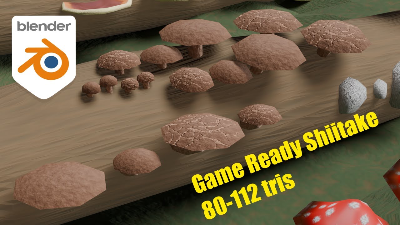 Game Ready Shiitake Mushrooms in Blender Complete Timelapse Unedited