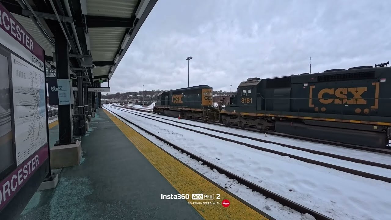 Csx and Mbta commuter rail train at Worcester Massachusetts 