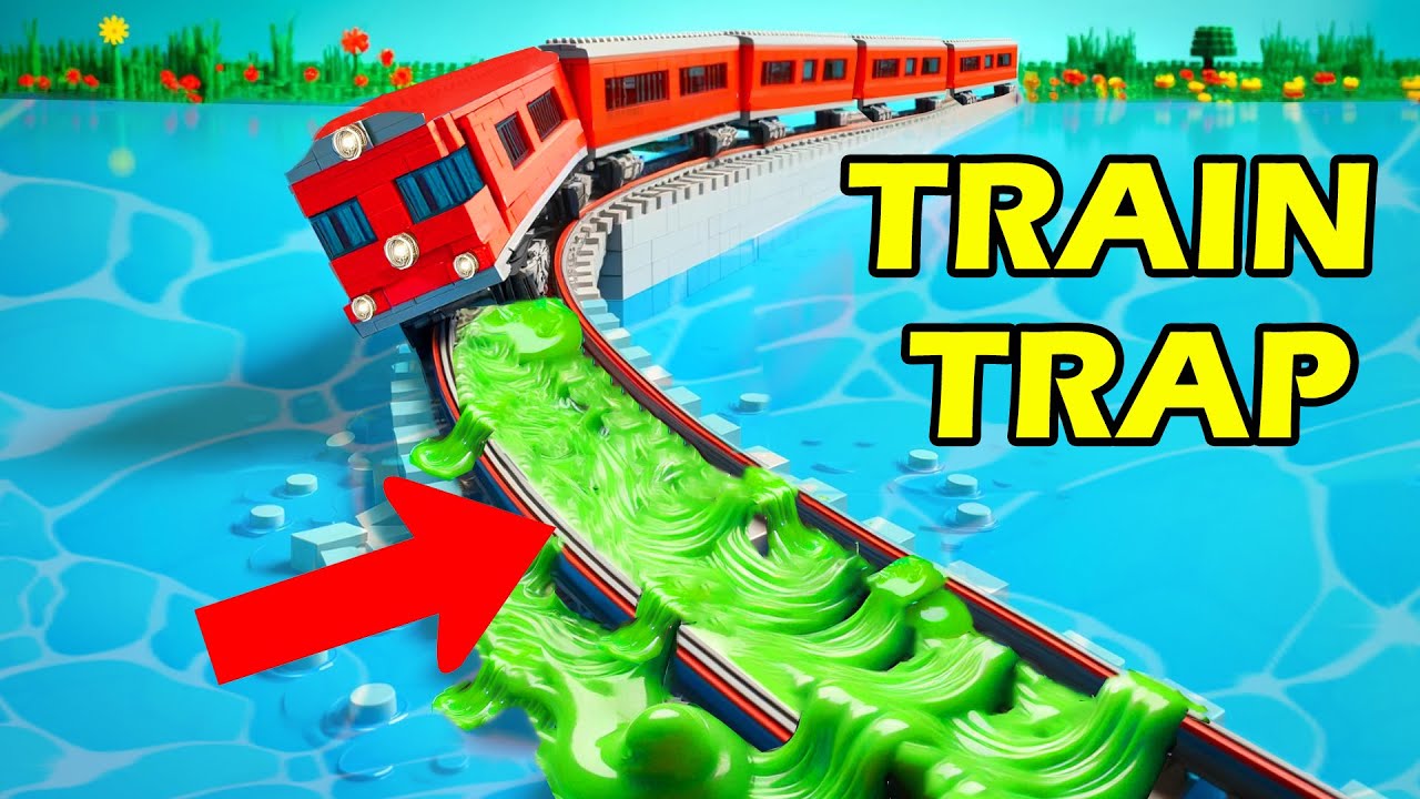 Поезд LEGO попадает в ловушку SLIME... Краш-тест поездов LEGO!