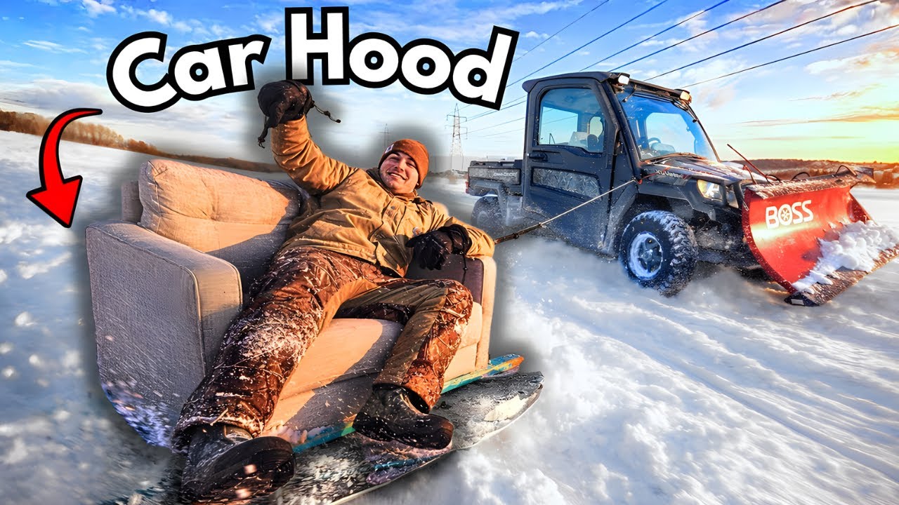 Tow Sledding a Couch On a Car Hood