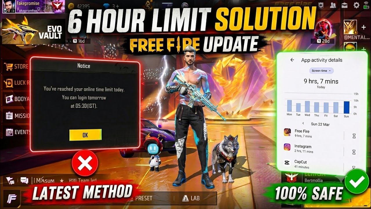 FREE FIRE 6-HOUR LIMIT SOLUTION || HOW TO PLAY FOR MORE THAN 6 HOURS AFTER THE NEW UPDATE