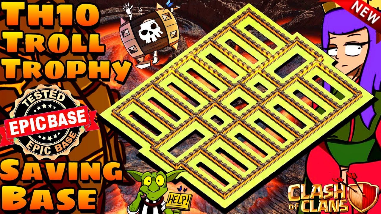 Clash Of Clans | Best TH10 Troll Trophy Base | Th10 Trophy Push Base | + Replay's | Coc