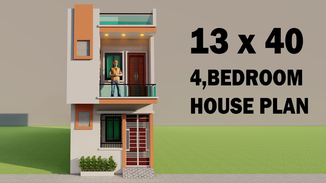 Small 4 Bedroom House Plan,13 by 40 Ghar ka naksha,3D Duplex house plan,New House Elevation