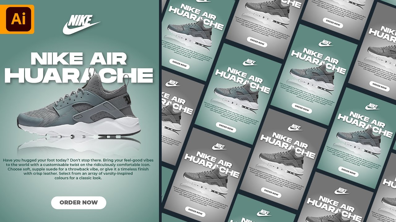 Illustrator CC Tutorial | Graphic Design | Nike Sneaker Shoe  Poster Design
