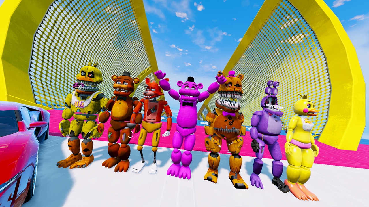 ANIMATRONICS STUNT ON WORLD'S BIGGEST RAMP EVER! (GTA 5 Mods FNAF Funny Moments)