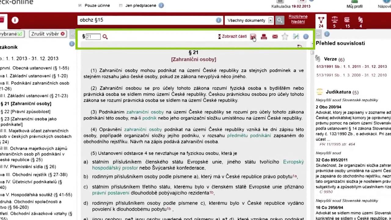 beck-online: práce s předpisy - tisk, export a další