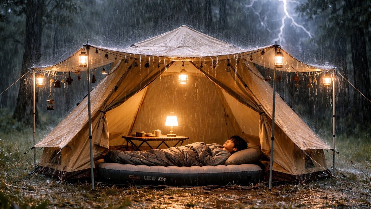 CAMPING IN HEAVY RAIN AND THUNDERSTORMS‼️RAIN SOUND RELAXING