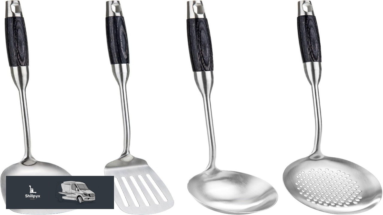 FJNATINH Wok Spatula Set of 4 Spatula Slotted Turner Soup Ladle Slotted