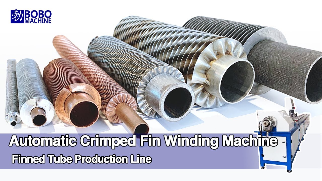 Aluminum Copper Steel Strip Crimped Fin Spiral Winding On Tube Machine