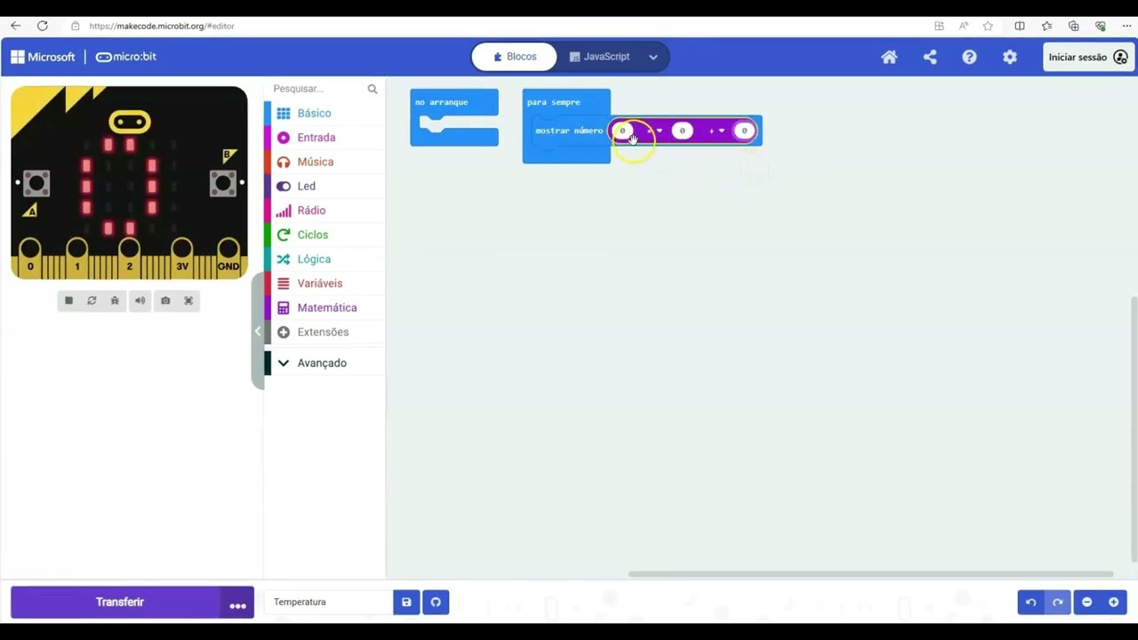 Microbit - Programar um sensor para ler a temperatura e converter Celsius em Fahrenheit