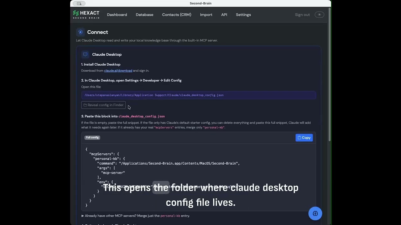 How to connect Claude Desktop to Second Brain by Hexact